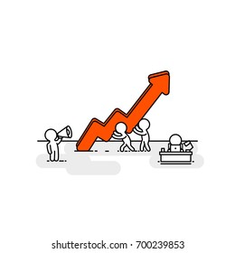 People orange arrow up office people. Vector illustration