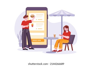 People ordering food in cafes and online