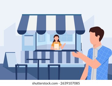 People ordering food menu at fast food restaurant counter.