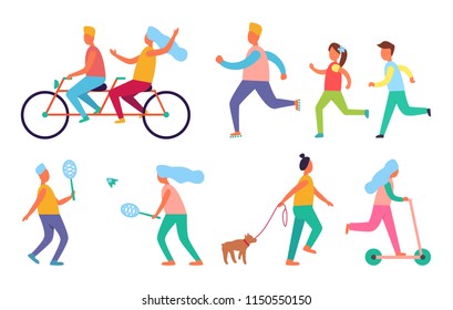 Set Funny People Performing Sports Activities Stock Vector (Royalty ...