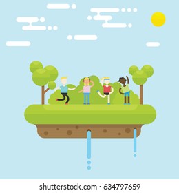 People the outdoor park doing fin activity with a lot of variation and cartoon style