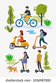 People outdoor in the park on weekend. Vector flat
