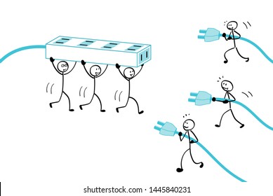 People with outlet hubs and plugs-team work