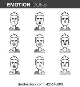 People outline emotions vector set. Linear vector people avatar collection. User pics icons for social media and web design.