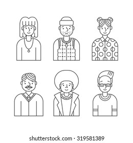 People outline gray icons vector set (men and women). Modern minimalistic design. Part four.