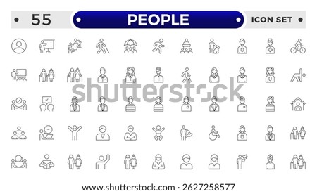People outline icon set. Containing group, family, human, team, community, friends, population and senior icons.
