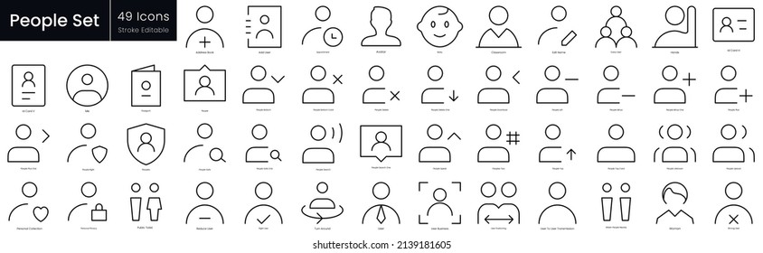 People outline icon set. Editable stroke thin line icons Collection