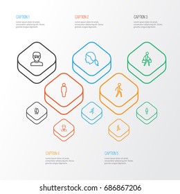 People Outline Icons Set. Collection Of Head, Man, Worker And Other Elements. Also Includes Symbols Such As Pulling, Fitness, Walking.