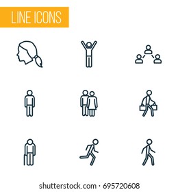 People Outline Icons Set. Collection Of Jogging, Couple, Man And Other Elements. Also Includes Symbols Such As Run, Graybeard, Fitness.