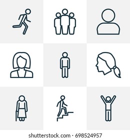 People Outline Icons Set. Collection Of Team, Man, Profile And Other Elements. Also Includes Symbols Such As Head, Personal, Man.