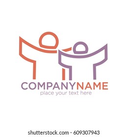 People outline vector logo template. Symbol of family with stretched or hugging hands for child care company or parental orphan adoption and social charity organization