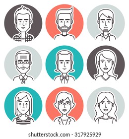 People outline vector set. Linear vector people avatar collection. Men,women and children user pics icons for social media and web design.