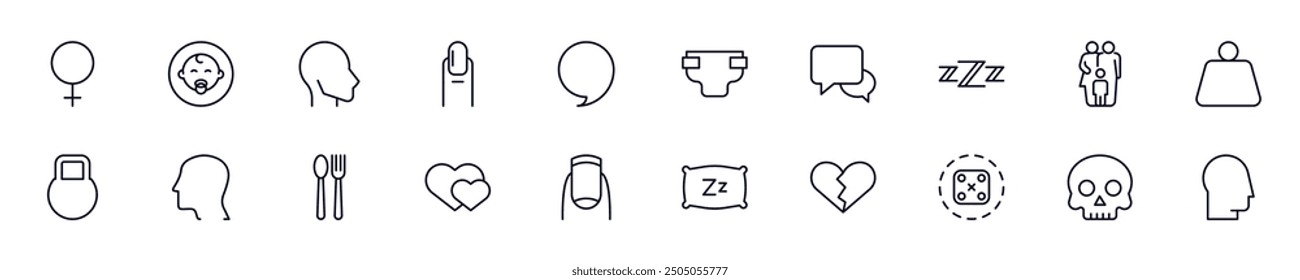 People outline vector signs drawn with thin Line. Simple linear illustrations for stores, shops, banners, design 