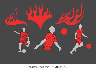 People Outlines, Football, Ball, Game, Victory, Team Play, Sportswear, Vector Graphics, Style, Flame