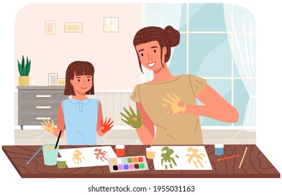 People Paint Hands Dye Leaves Traces Stock Vector (Royalty Free ...