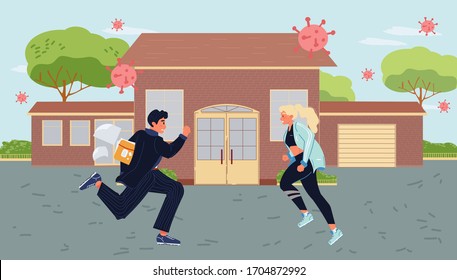 People panic global epidemic spread virus attack health danger. Running man woman scared crowd. Viral infection on street. Pandemic crisis, anxiety. Deadly disease transmission outbreak prevention