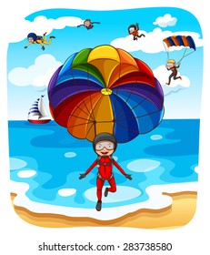 People parachuting over the ocean