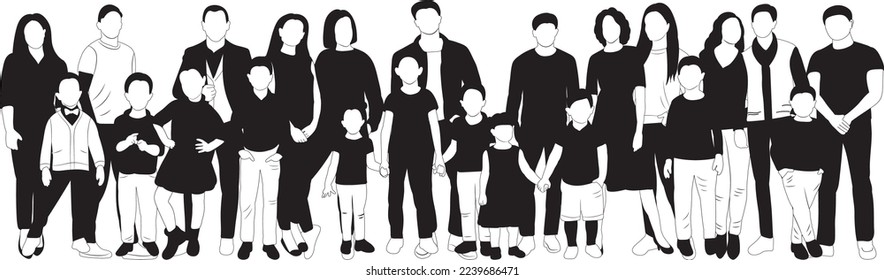 people, parents and children silhouette design vector