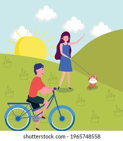 people park activities, walking and riding bike