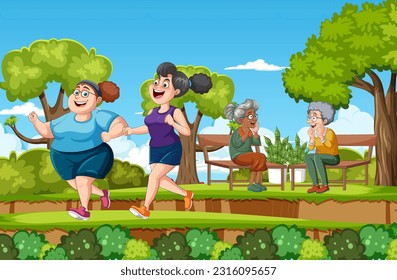 People at the park doing different activities illustration