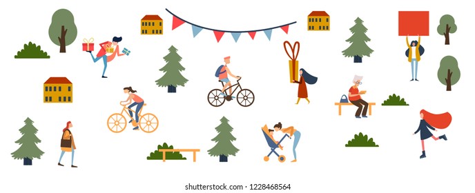 People in the park in a flat style.