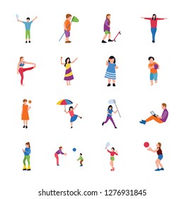 People in the park.
Here we have people in park flat icons set. These icon can be used in graphic designing, project designing, park amusement, template making, park activities.