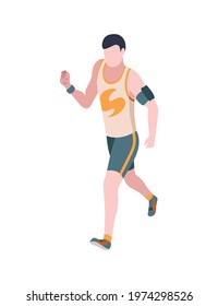 People in park isometric. Man engaged in sports walking. Active living recreation activities. Spending free time usefully. Vector character isolated on white