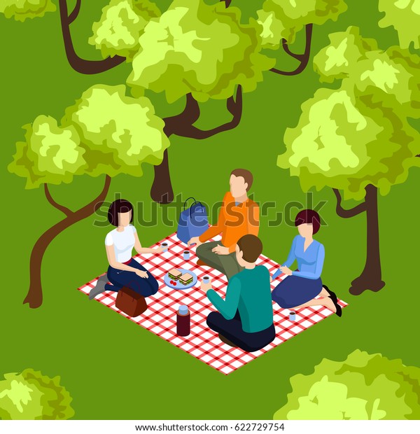 People Park Isometric Picnic Isolated Park Stock Vector (Royalty Free ...