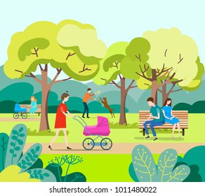 People in the park. Public park in the City. Vector illustration.