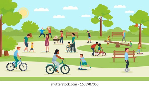 People in park. Vector illustration in flat style. - Shutterstock ID 1653987355