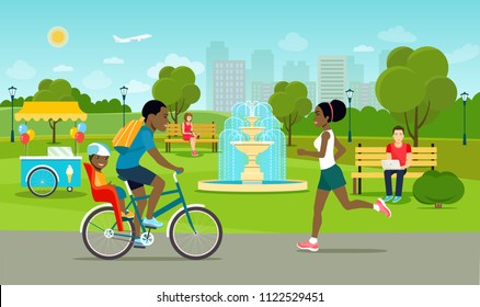  People in the park. Vector summertime flat style  illustration.