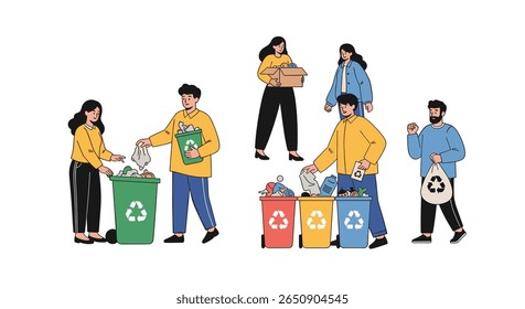 People participating in environmentally friendly waste management and sorting for a greener future