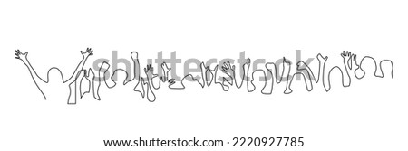 people party hands up rejoicing having fun drawing one line 