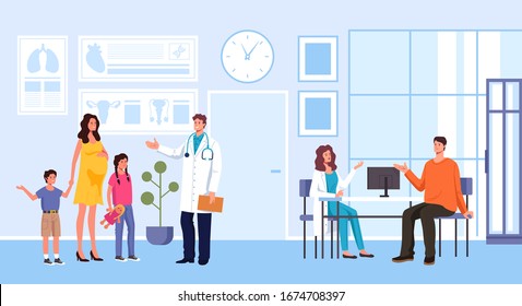 People patients characters waiting doctor visit. Medical hospital office concept. Vector flat graphic design illustration