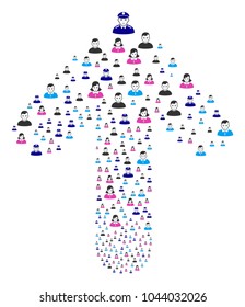 People pattern done in the combination of upwards cursor arrow. Forward aim arrow shape composed from people objects.