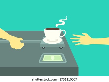 People pay money and take a coffee cup in new normal