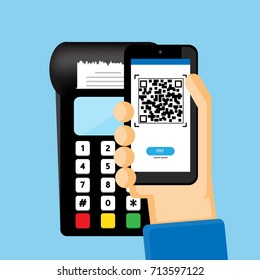 People pay with QR code on mobile  vector business  design