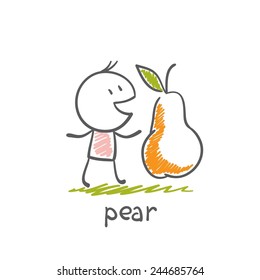 People with pear illustration