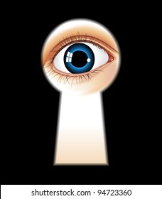 people peeping through the keyhole. File is saved in AI10 EPS version. This illustration contains a transparency
