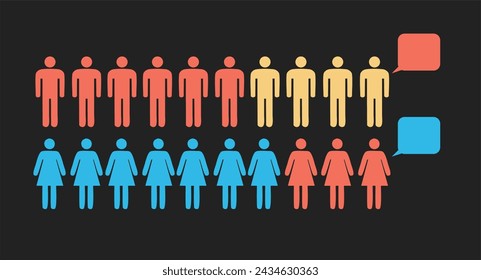 People percentage concept in flat style. Crowd of people vector illustration on black background.