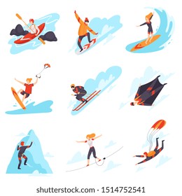 People performing different types of extreme sports vector illustration .