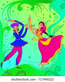 people performing Garba dance illustration for poster banner design for Dandiya Night