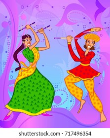 people performing Garba dance illustration for poster banner design for Dandiya Night