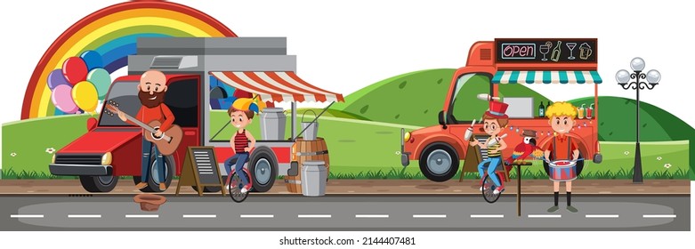 People performing on the street illustration