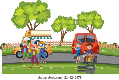Personas actuando en la ilustración del parque