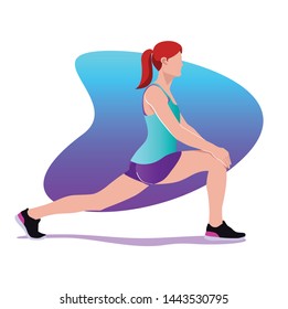 People performing sports activities or exercise and wholesome food. Concept of healthy habits, active lifestyle, fitness training, dietary nutrition, outdoor workout. Modern flat vector illustration.