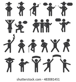 People Person Basic Body Posture Stick Figure Pictogram Icon. Action.