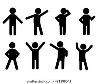 People Person Basic Body Posture Stick Figure Pictogram Icon. Action. Vector illustration. Set of vector icons with people