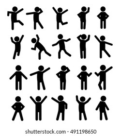 People Person Basic Body Posture Stick Figure Pictogram Icon. Action. Vector illustration. Set of vector icons with people