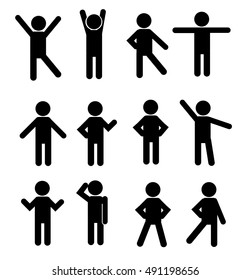 People Person Basic Body Posture Stick Figure Pictogram Icon. Action. Vector illustration. Set of vector icons with people